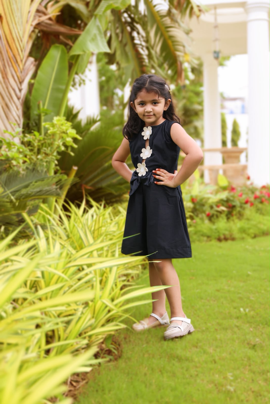Navy dress with flower appliques